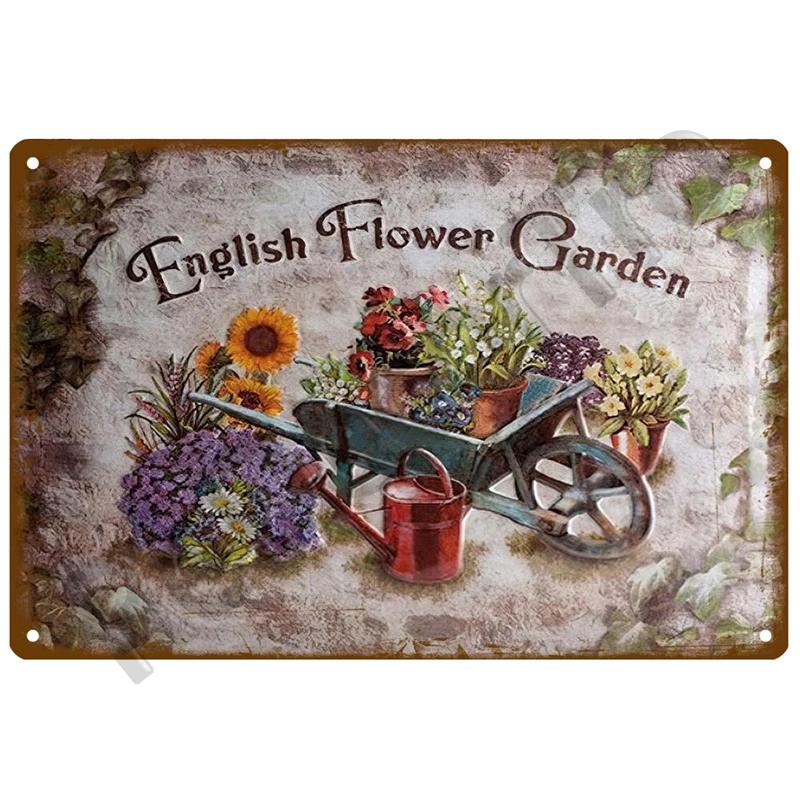Flower Tin Sign Poster Garden Vintage Wall Poster Metal Sign Decorative Wall Plate Retro Plaque Metal Vintage Decor Accessories