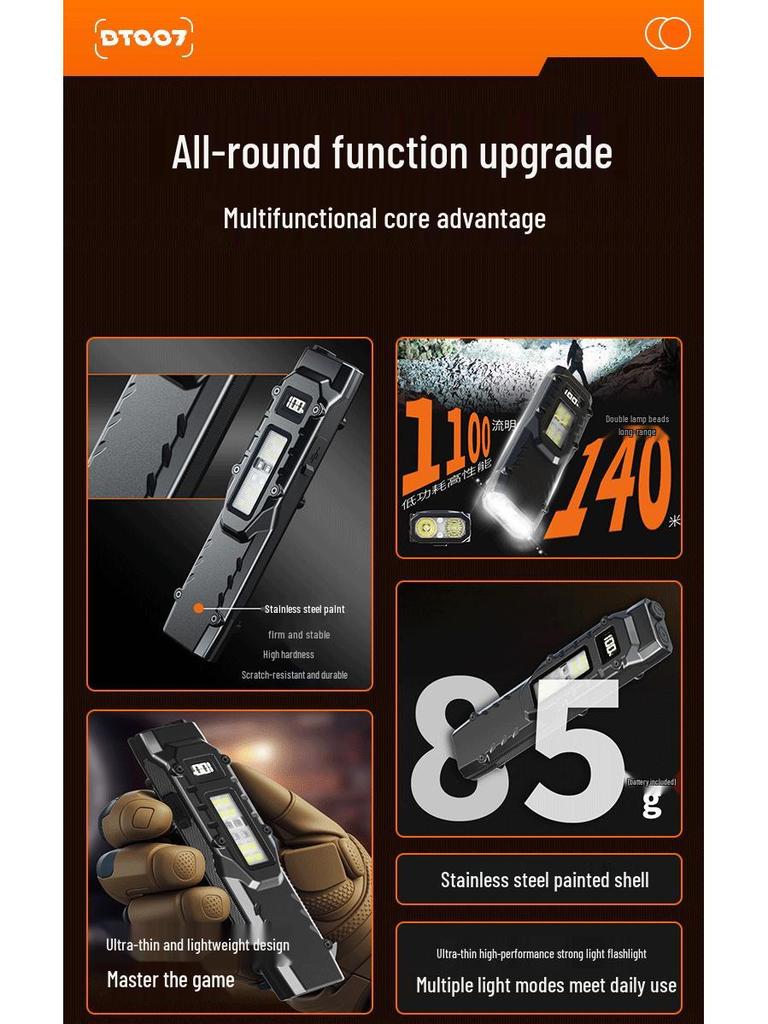 Ultra-Thin Portable LED Flashlight with Pen Clip and Digital Display for Outdoor EDC Tactical Use