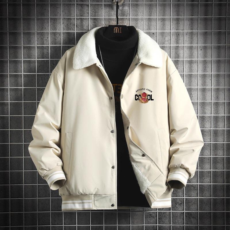 New fleece thickened couple cotton clothes, student winter clothes, cold-proof tops, men's fleece thickened cotton-padded clothes lapel