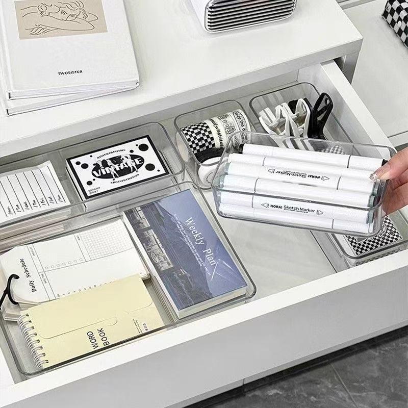 Rectangular Plastic Desk Drawer Organizer for Stationery and Pens