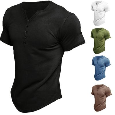 Summer New European and American Men's Henry Shirt Short-sleeved Men's Solid Color Button T-shirt Top