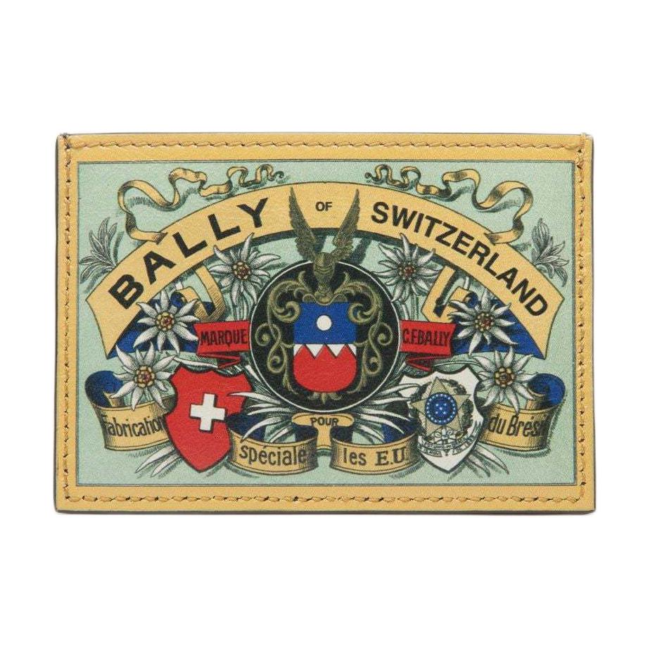 Bally Easy  Collection Badge Print Calfskin Card Holder Men Accessories Black 6308859