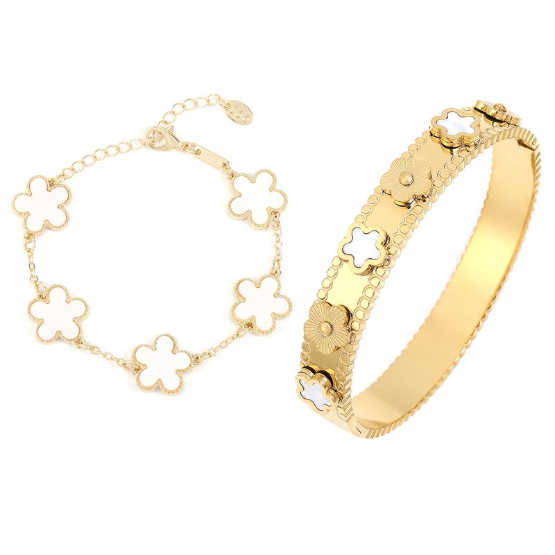 ZAKOL 2 Pcs Women's Stackable Gold Bracelets Bangle Zircon Set 14K Gold Plated Floral Non Tarnish Cubic Zirconia Bangle Gift