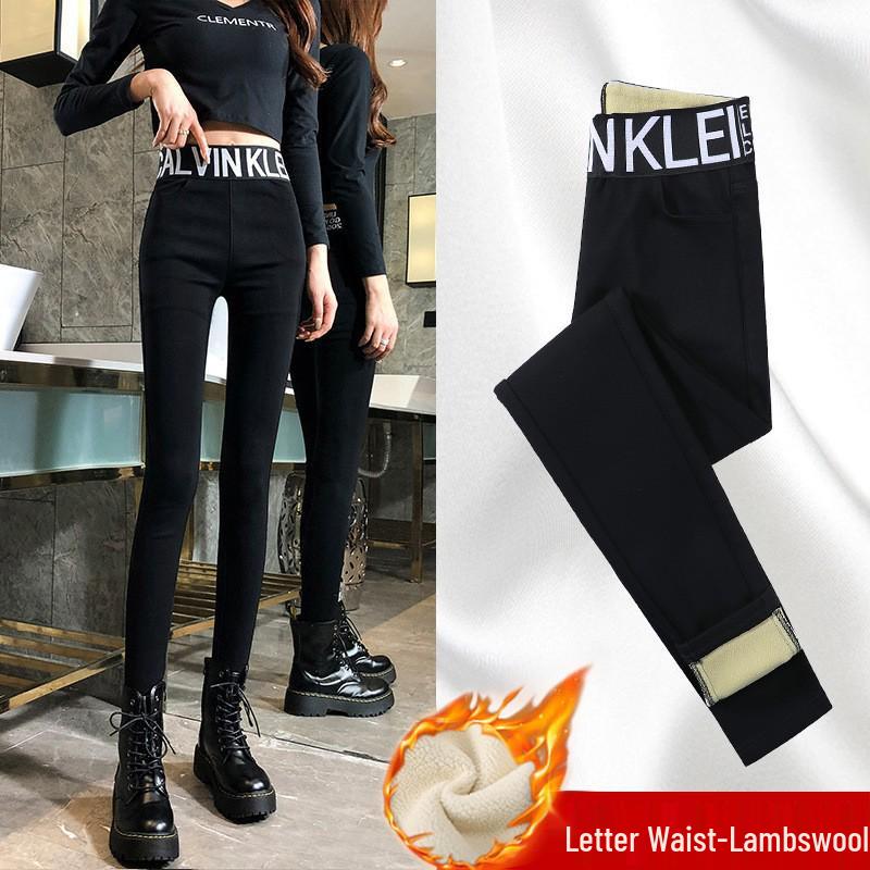Damen Schwarz Plus Samt Lammwolle Baumwolle Leggings - Dicke, Warme Hose für Herbst/Winter 2025