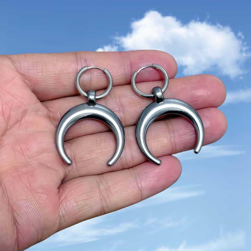 European Harajuku Hip Hop Titanium Steel Moon Earrings