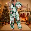 Casual TweeDelig Kerstprint Outfit voor Dames met Top met Korte Mouwen en Broek