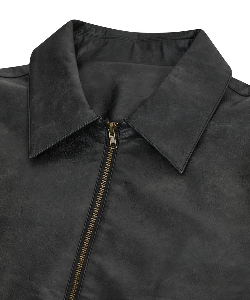 Standarderror 87-Stan176 Minimal Vintage Double Pocket Leather Jacket Black
