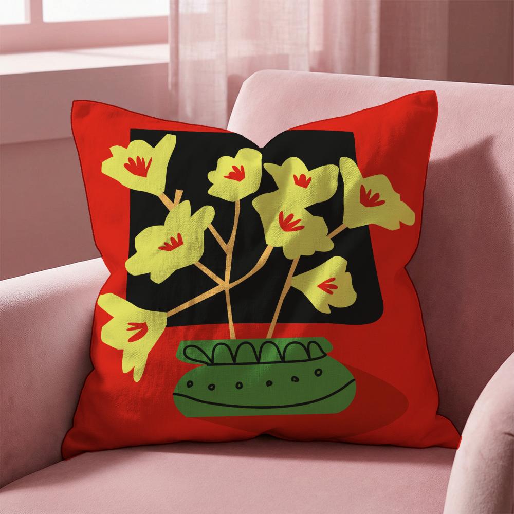 Plants and Flowers Cushion Cover Multi-Scene Pillow Cover for Home & Car - Reversible, Soft & Durable for Daily Use