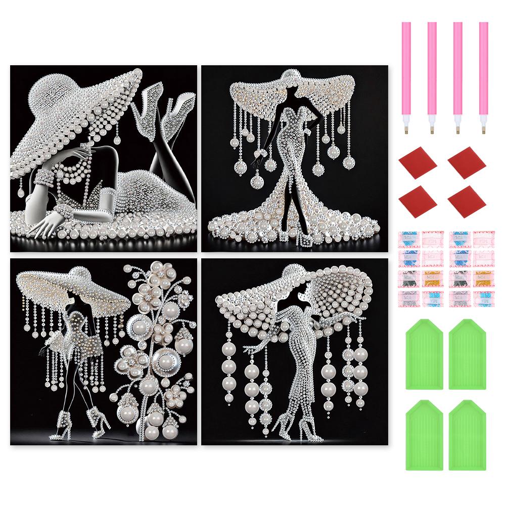 4 szt. Dziewczynka 5D DIY Specjalny Kształt Kryształowy Pół-Diamentowy Obraz Zestaw Dekoracja Domu