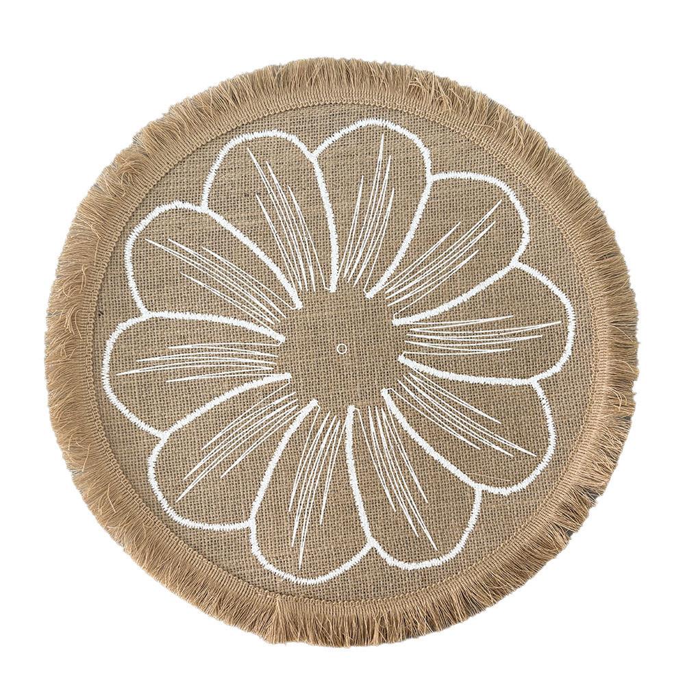 Sottopiatti Rotondi in Juta Naturale con Motivo Floreale Ecologico Vintage Decorazione da Pranzo per Uso Domestico