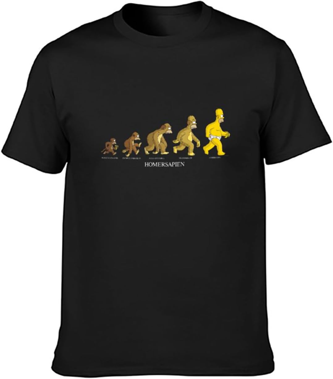 Men s Casual Shirt Homer Simpson Evolution Summer White Crew-Neck t-Shirt Black S чёрный