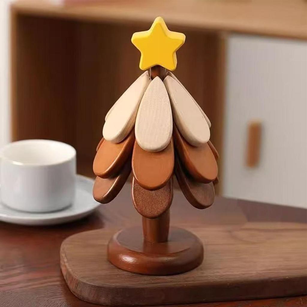 Holz Tassenuntersetzer Set Küchen Tischplatten Schutz Holz Weihnachtsbaum Untersetzer Für Küche Abendessen Getränkebecher Theke