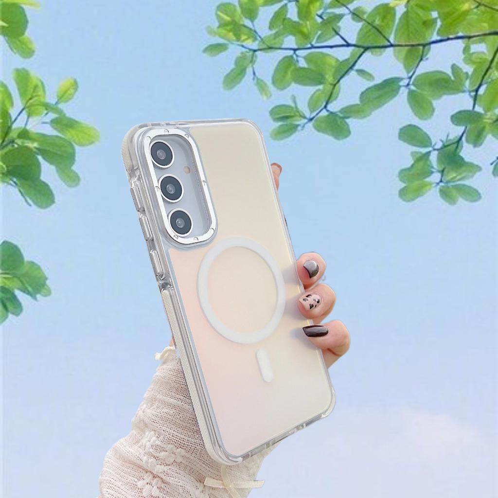 Metal Lens Phone Case For Samsung Galaxy S25 Edge S24 S23 S22 S21 Ultra Plus S24FE MagSafe Wireless Charge Discolour Clear Cover