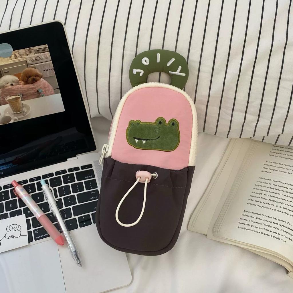 1pc Bear Cartoon Stationery Bag Korean Style Cute Practical for Desktop Cosmetics Cards Pens Storage Handheld Pencil Case