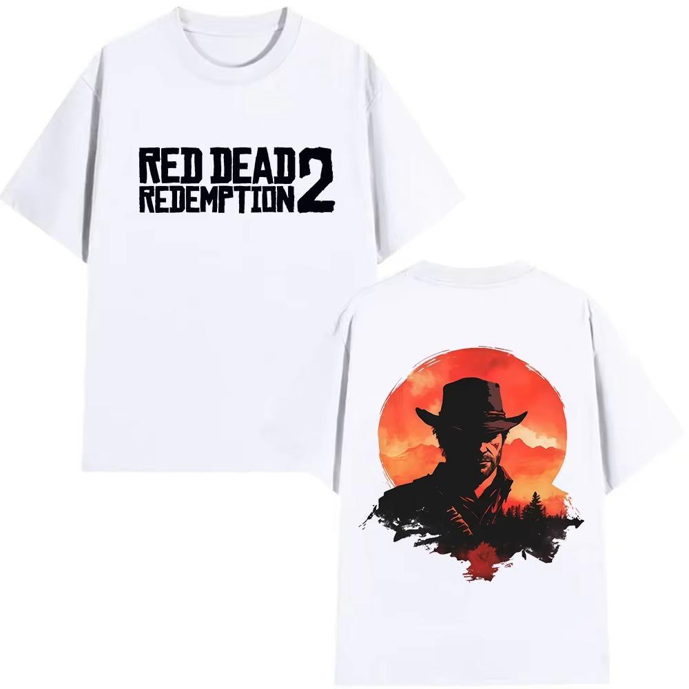 Retro Red Death Redemption 2 Printed Product Tshirt Men 2026 Spring summer Print Pure Cotton Casual Shortsleeved top