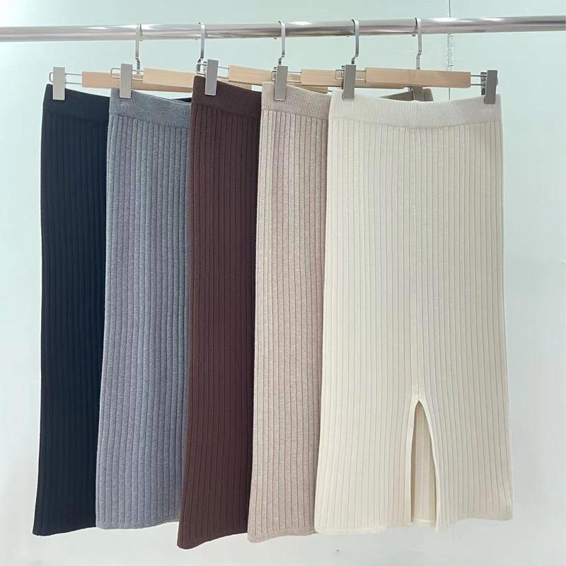 Jupe Midi Tricot Épais Fendue pour Femme - Laine Polyvalente à Taille Élastique pour Automne/Hiver 2025