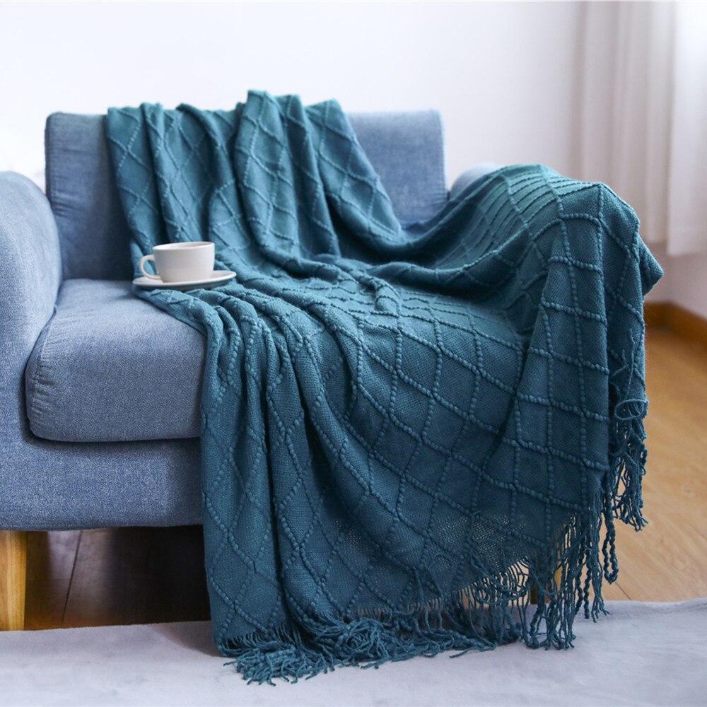 Πλεκτή καρό κουβέρτα 14 χρωμάτων με φούντα Super Soft Bohemia Throw κουβέρτα για κάλυμμα καναπέ κρεβατιού Διακοσμητικές κουβέρτες