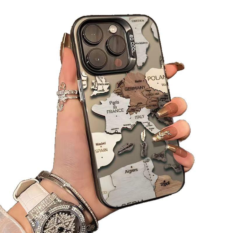 Cross-border Map Apple Phone Case for iPhone 11/XR/12/13/14/15/16 Pro Max - Drop-Proof, New Model