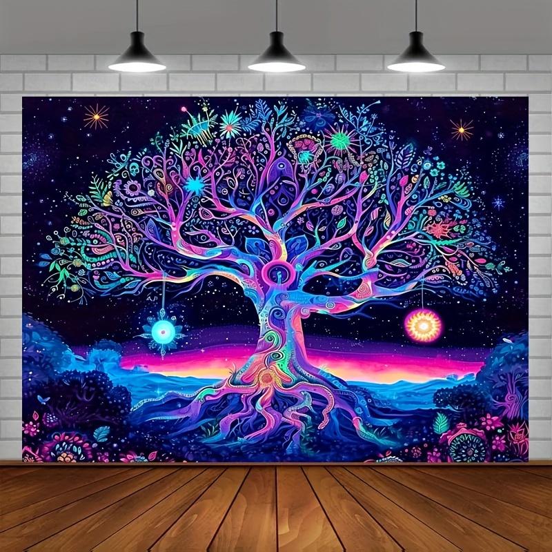 VIKAMA Personalized Cyber Style Colorful Tree of Life Art Tapestry Living Room Sofa Background Wall Bedroom Bedhead Decoration