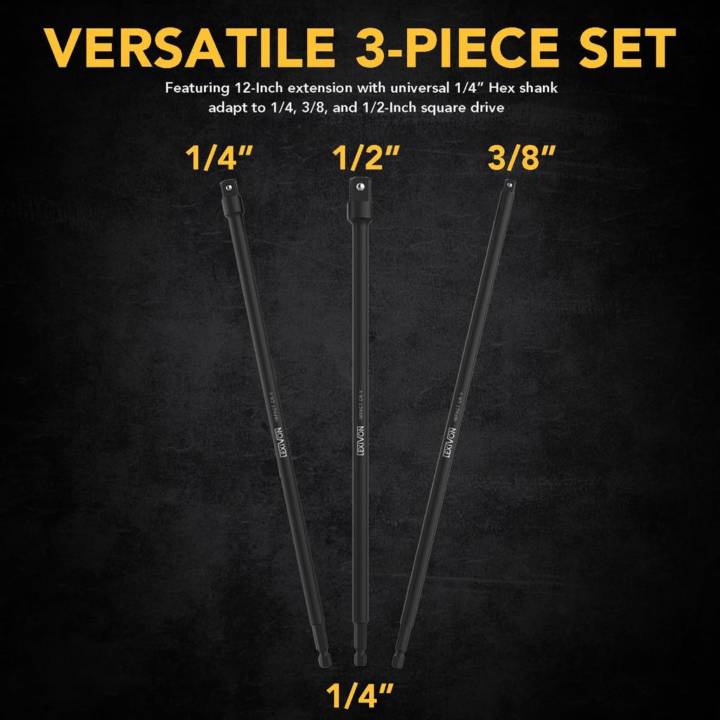 LEXIVON Impact Grade Socket Adapter Set Extension Bits with Holder Compatible with Electric Drills and High Torque Impact Wrenches (9 Pieces), 3", 6",