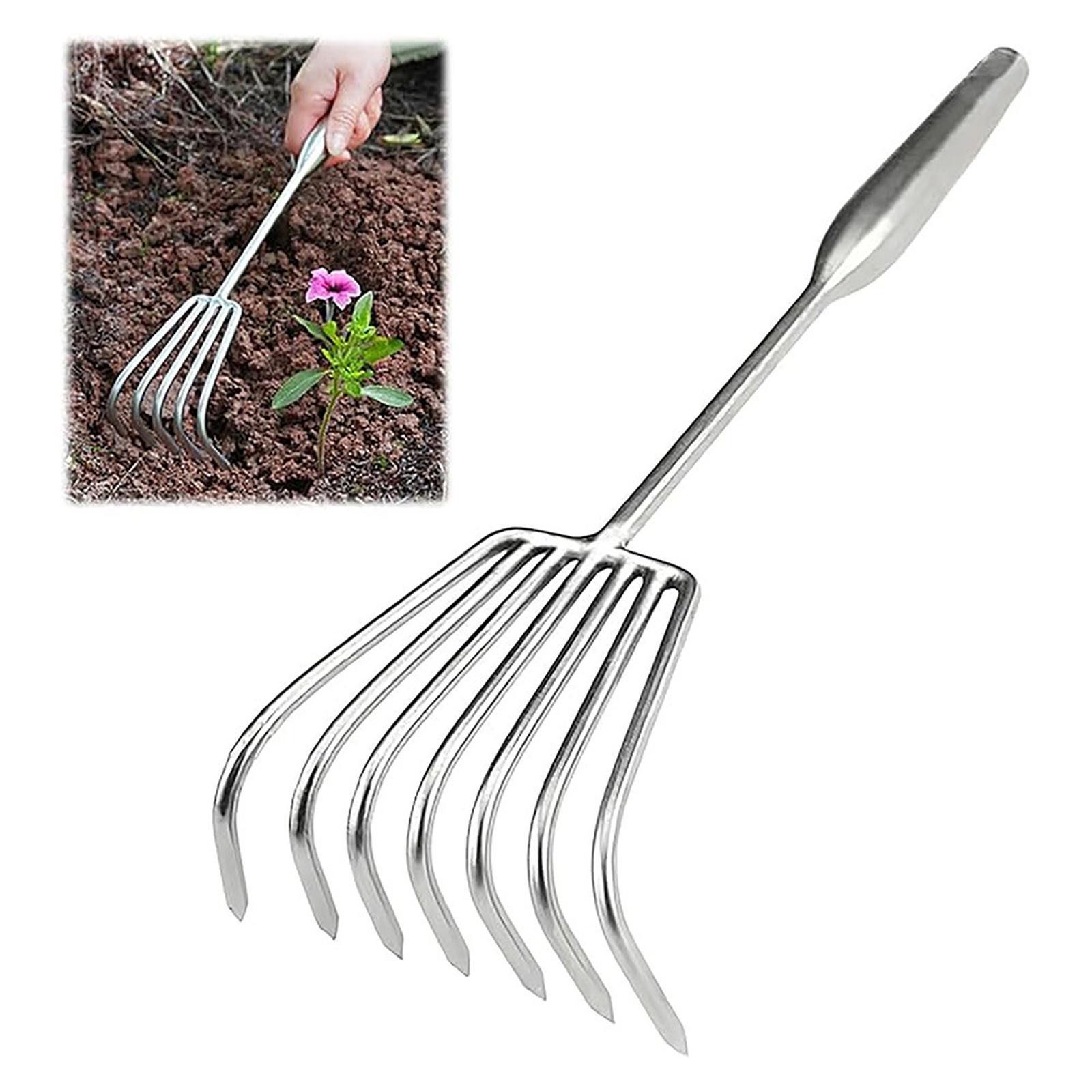 

Stainless Steel Integrated Steel Handle Small Rake Gardening Multi- Soil Rake Garden Soil Raking Tool One Size