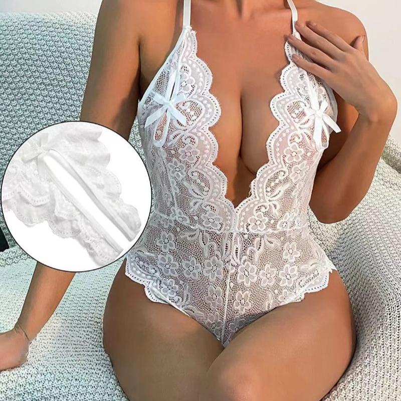 Women's Sexy Lace Hollow Out One-Piece Deep V Sexy Split Sexy Lingerie