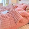 Premium Winter Rabbit Fur Plush Four-Piece Set: Thickened Coral Fleece & Milk Velvet Duvet Cover with Faux Fur Three-Piece Bed Sheet Set.
