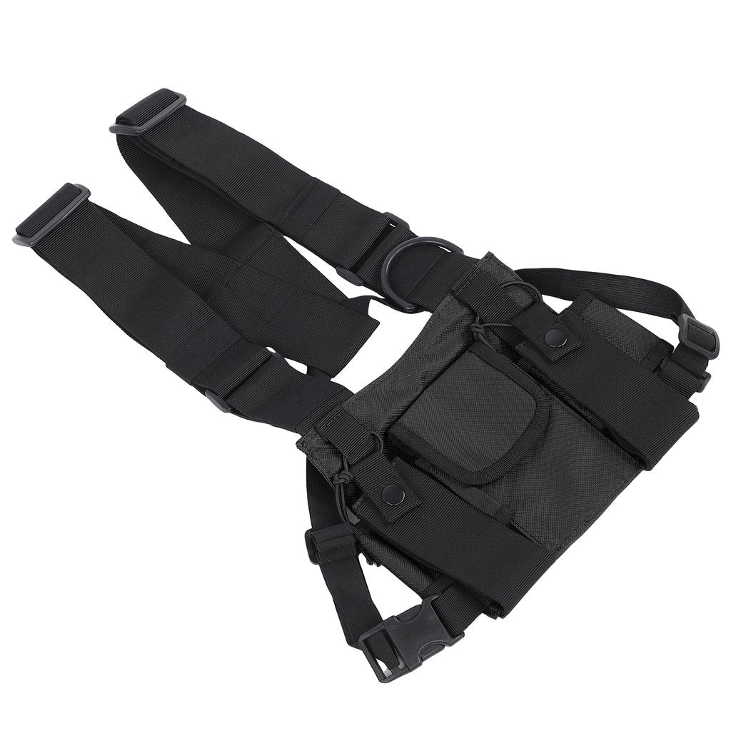 Chest Pack Adjustable Multi Pocket Functional Harness Front Vest Rig Bag for OutdoorBlack