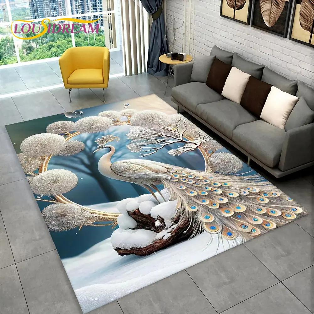 Bird Exquisite Peacock Animal Area Rug,Carpet for Home Living Room Bedroom Sofa Doormat Kitchen Decoration,Non-slip Floor Mats