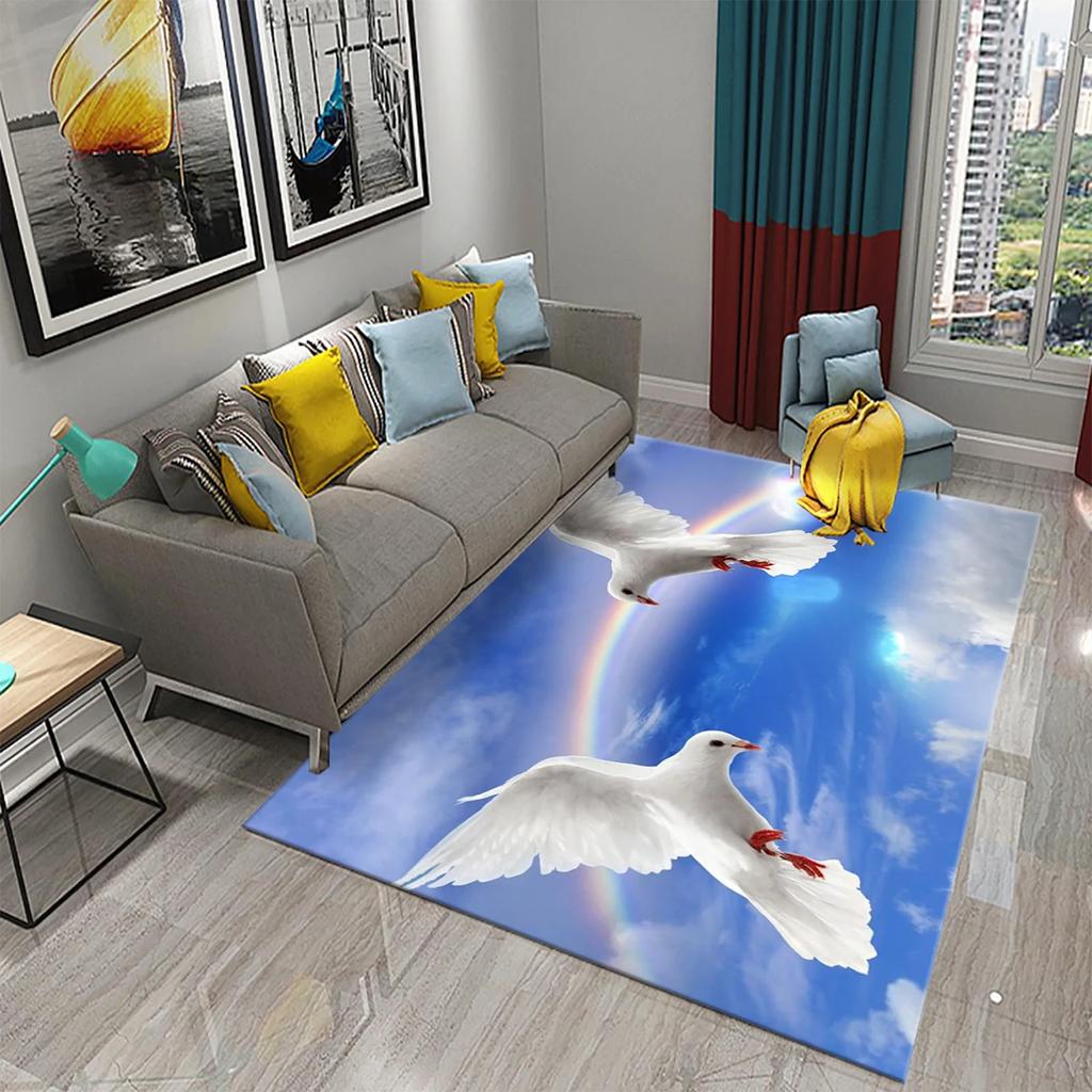 3D White Peace Pigeon Carpet Symbol of Peace Rugs for Bedroom Living Room Decor Floor Welcome Rugs Bathroom Door Non-Slip Rugs