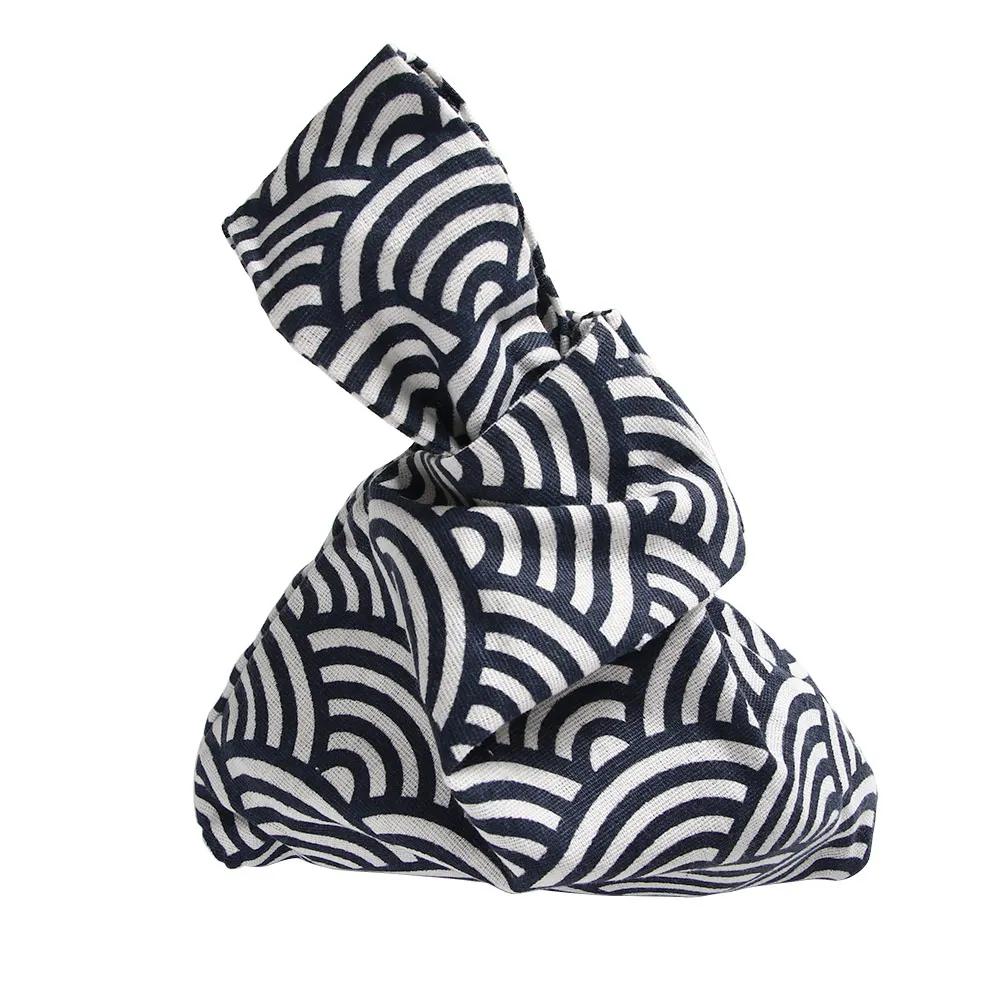

NEW Creative Japanese Style Knot Wrist Bag Handbag Simple Key Phone Pouch Storage Bags Walking Cotton Lining Shopping Lunch Bag