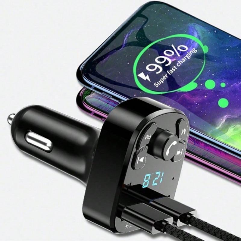 Car Bluetooth 5.0 FM Transmitter, Dual USB Fast Charger MP3 Player Wireless FM Receiver Car Kit Support USB Flash Drive