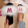 Fashion Lovely Butterfly Detor Cotton Slippers Women Soft Faux Furry Plush Slippers Woman Winter Open Toe Slip On Fur Slides Female