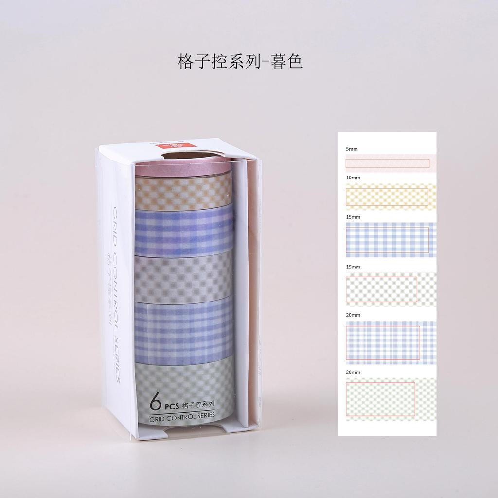 6 Rulo/ Kutu Kafes Serisi Washi Bant Seti Basit Izgara Moda El Hesabı Malzeme Çıkartmaları Maskeleme Bandı Günlük Malzemeleri