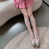 Openwork Lace Fishnet Knee Length Socks for Women with Bows Tie Detail, Slouch Fashion Legwear for Party Outfits and Daily Looks