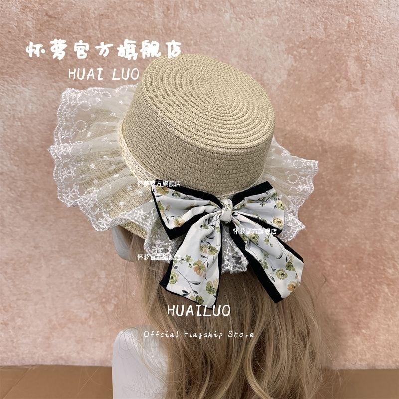 Lace summer sunshade Lolita sun-protection bow beach seaside sunshade hat, country ribbon hat