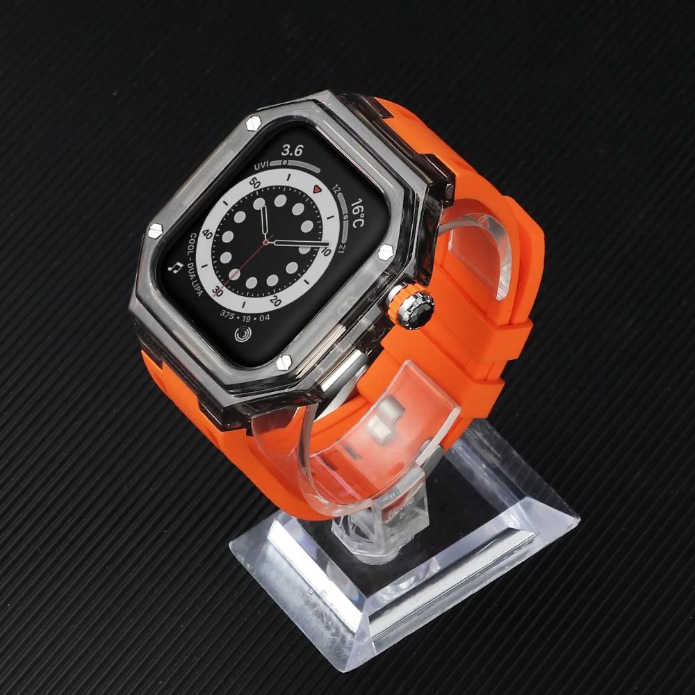Silicone Strap+ Transparent Case for Apple Watch ultra2 49mm 44mm 45mm Sport Band Bezel for iwatch series 9 8 7 SE 6 5 4 Mod Kit