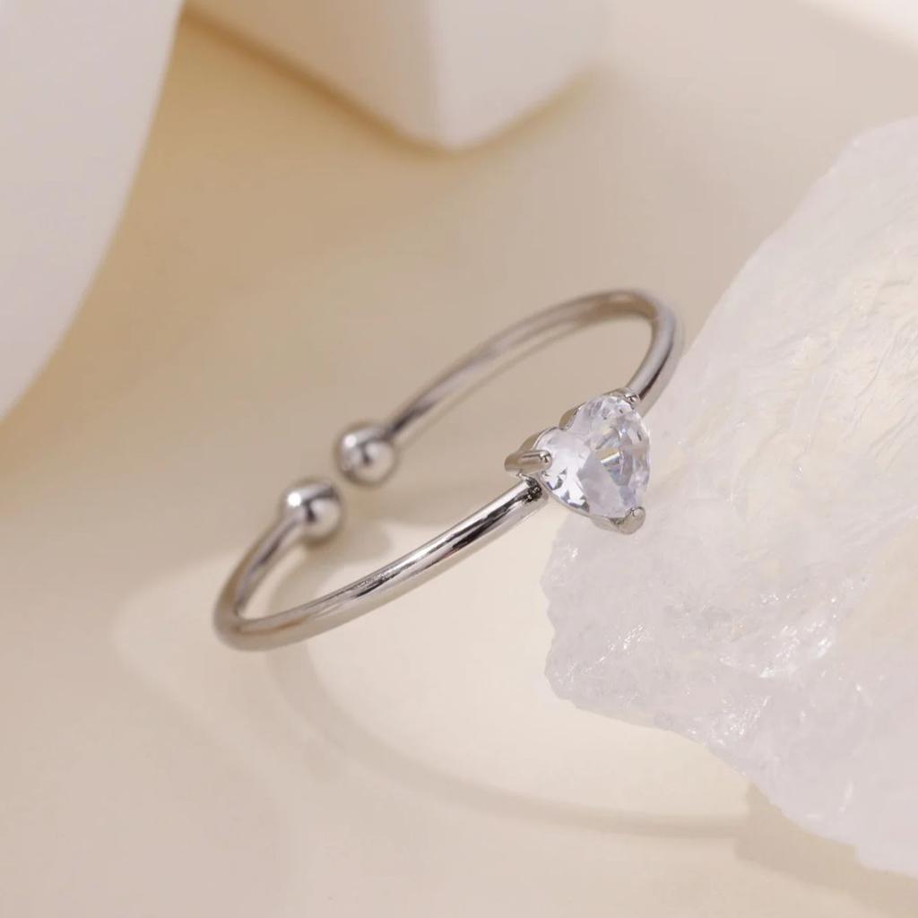 Fashion Zircon Heart Birthstone Rings For Women Stainless Steel Color Birthstone Ring Aesthetic Wedding Jewelry Gift
