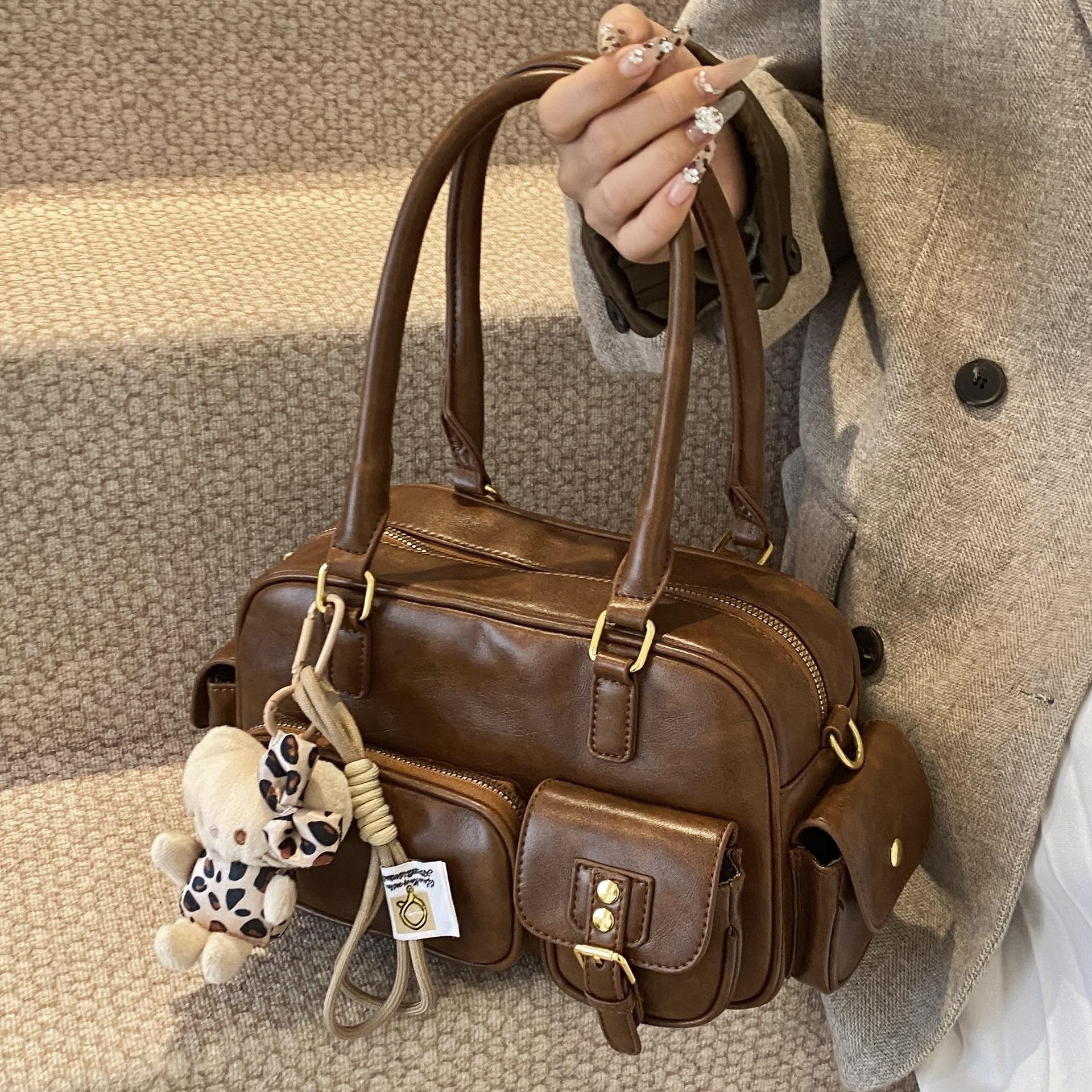 Wucifang Bags Women's Brown Bag Large-Capacity New Fashion Casual Messenger Bag Handbag