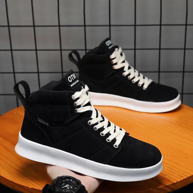 

Men s High-Top Sneakers Flat Platform Shoes Fashion Breathable Thick Bottom Running Casual Sports Shoes 44 чёрный