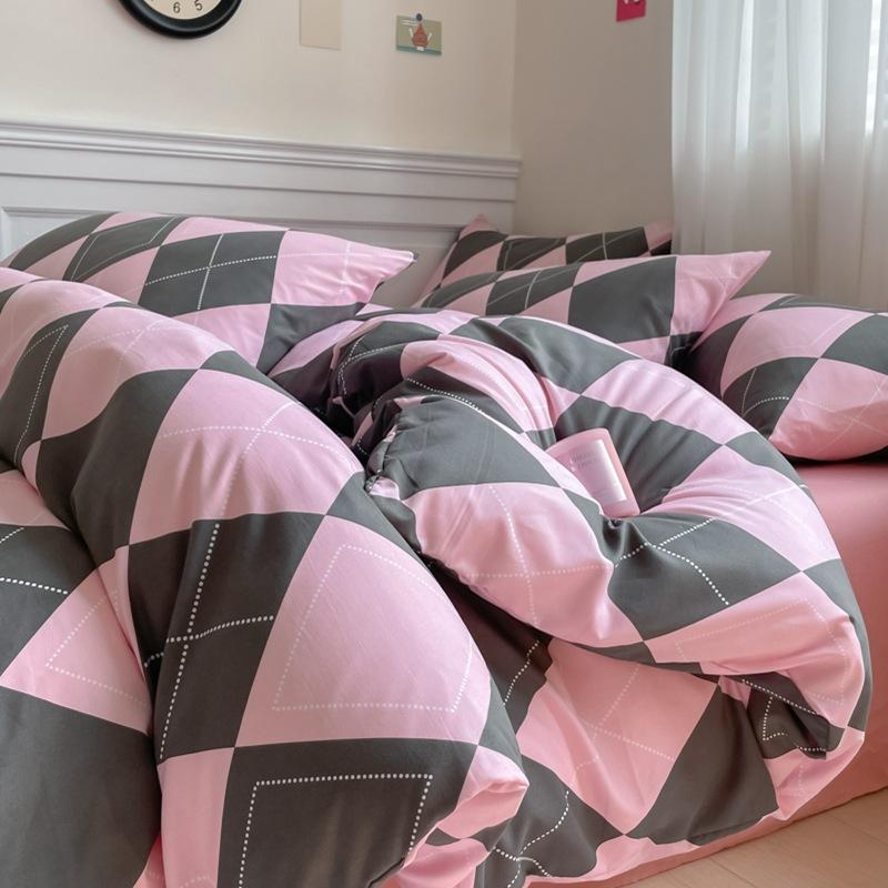 Small Fresh Washed Cotton Four-piece Set, Bedding Quilt Cover, Dormitory Single Bed Three-piece Set