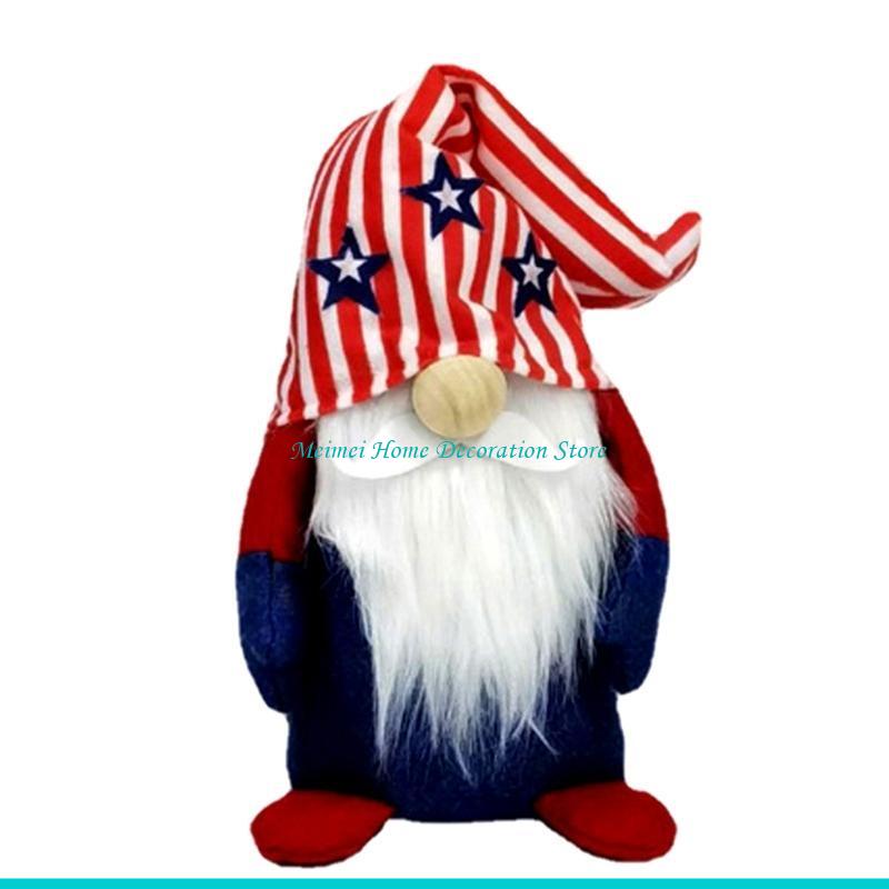 

Independence Day Gnome Handmade Plush Faceless for Doll Tomte Standing Figurine Toy Striped Star Print Hat Dwarf Home Gifts