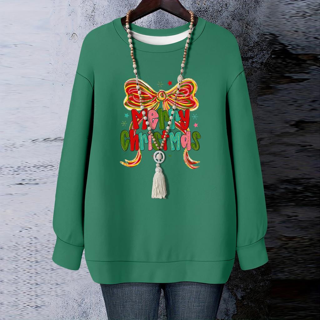 Ladies' Christmas Printed Round Neck Long Sleeved T-shirt Sweatshirt Top