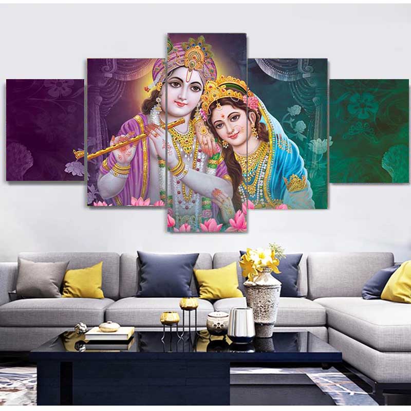 5 Panels Lord Krishna Figure Canvas Painting Nordic Abstract Posters and Prints Wall Picture for Living Room Home Decor No Frame