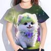 Summer Round Neck 3D Cute Cat Printed Top Fashionable Casual Short Sleeved Children's Girl T-shirts