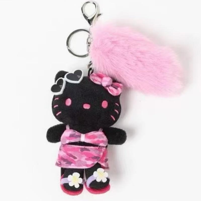 Repipi Plush Keychain Hello Kitty Leopard Black Pendant cartoon dark skin fluffy Kitty cat heart Stuffed KeyChain