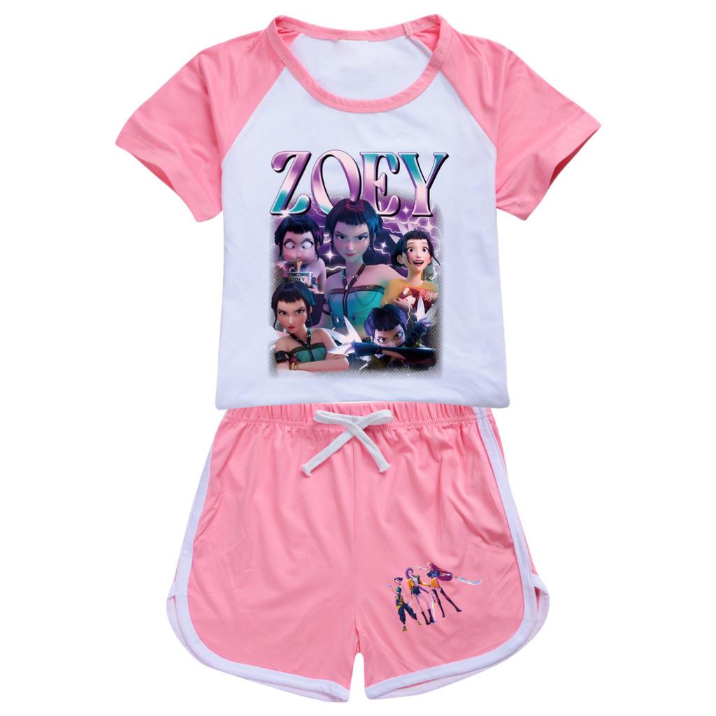 5002 Kids Girls POP Rumi Zoey Mira Print T-shirt Shorts Sport Tracksuit Clothes Set