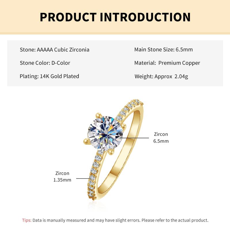 

Rrjzz Classic Brilliant 6.5mm CZ Simulated Diamond Women Wedding Ring Delicate Plated Gold Silver Color Anniversary Ring Jewelry 5