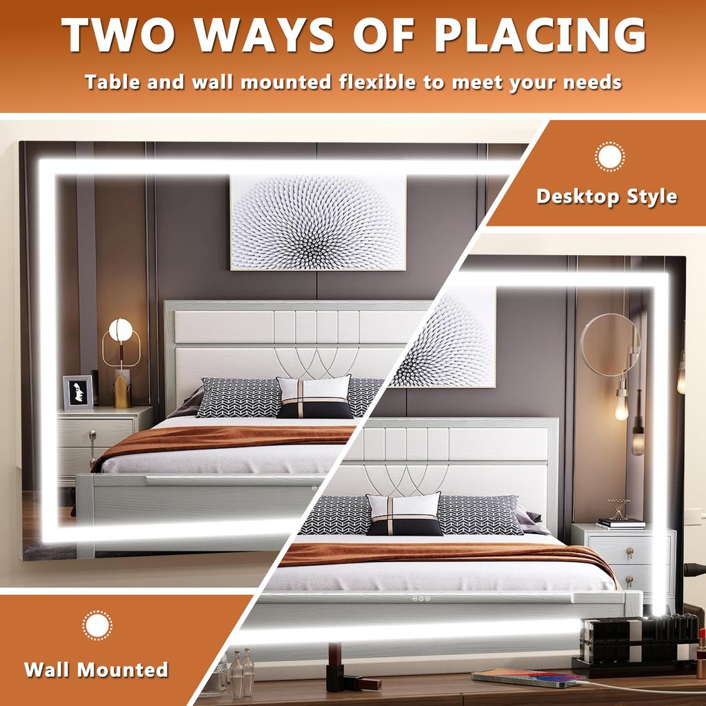 Hasipu Vanity Mirror with Light LED Makeup Mirror with Dimming Function 3 Levels of Dimming Touch Screen Operation Vanity Mirror White X 50 Cm (70 -