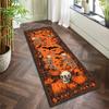 Vintage Orange Halloween Long Runner Mat Skeleton Pumpkin Bat Print Non Slip Washable Farmhouse Kitchen Hallway Decor Rug